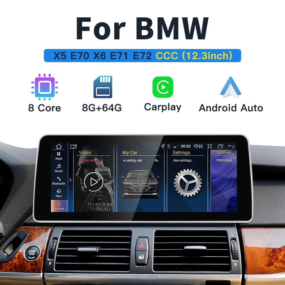 12.3'' Android Auto CarPlay Car TouchScreen For BMW X5 E70 X6 E71 CCC 2007-2010