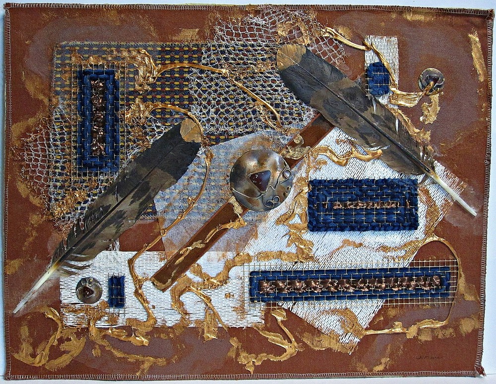 Abstract Mixed Media Cloth on Board with Copper Tones by J. Moore