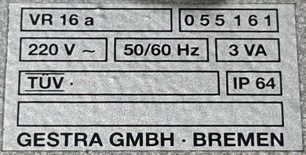 GESTRA VR 16 a LEVEL SWITCH/LEVEL CONTROLLER 220VAC 50/60 Hz 055161