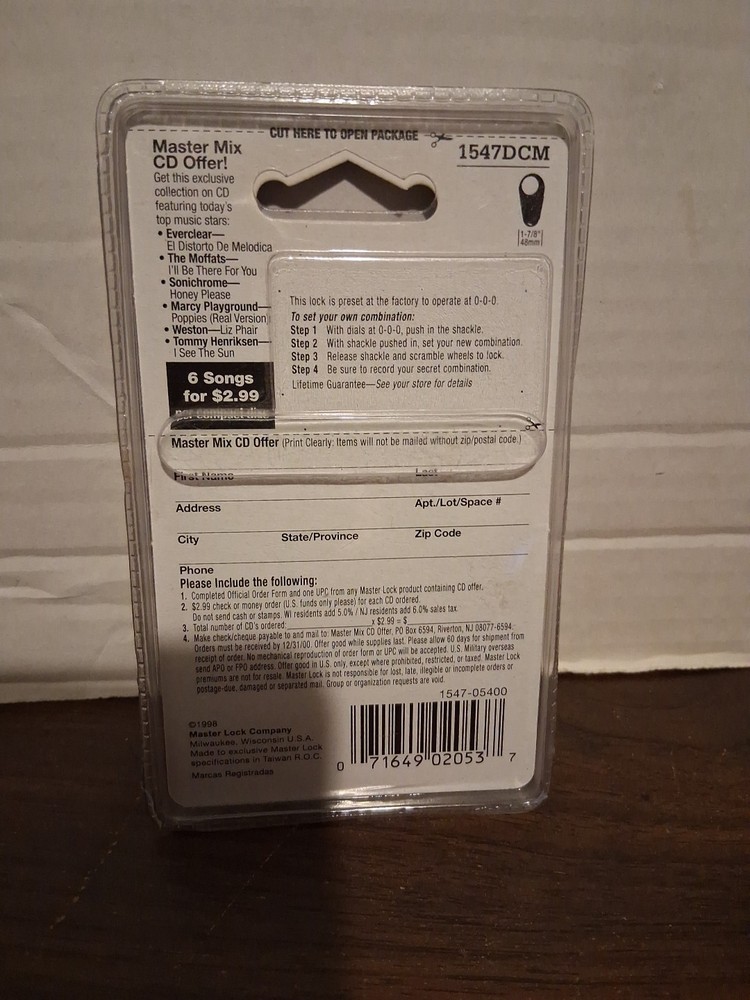 90s Master Lock Backpack Luggage Lock 1547DCM - New in Package Rainbow Package