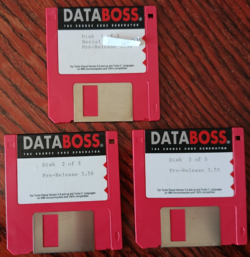 DATABOSS TURBO PASCAL DBMS APPLICATION GENERATOR - DOS - 1991 - VINTAGE