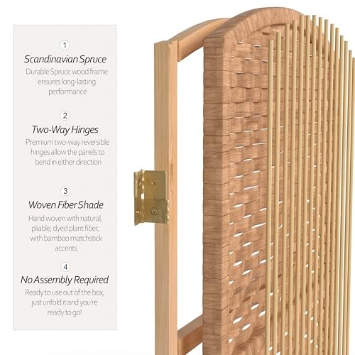 2 ft. Short Diamond Weave Fiber Folding Screen - - 4 Panel Natural