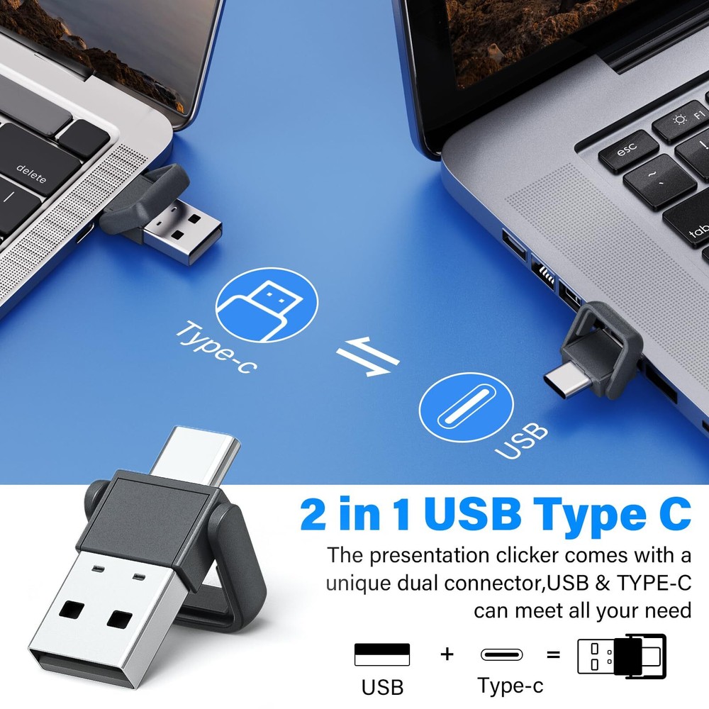 2-in-1 USB C Presentation Clicker Rechargeable Wireless Presenter Remote Clic...