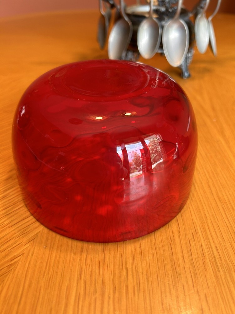 ANTIQUE SUGAR BOWL CRANBERRY THUMBPRINT COMPLETE ORIGINAL