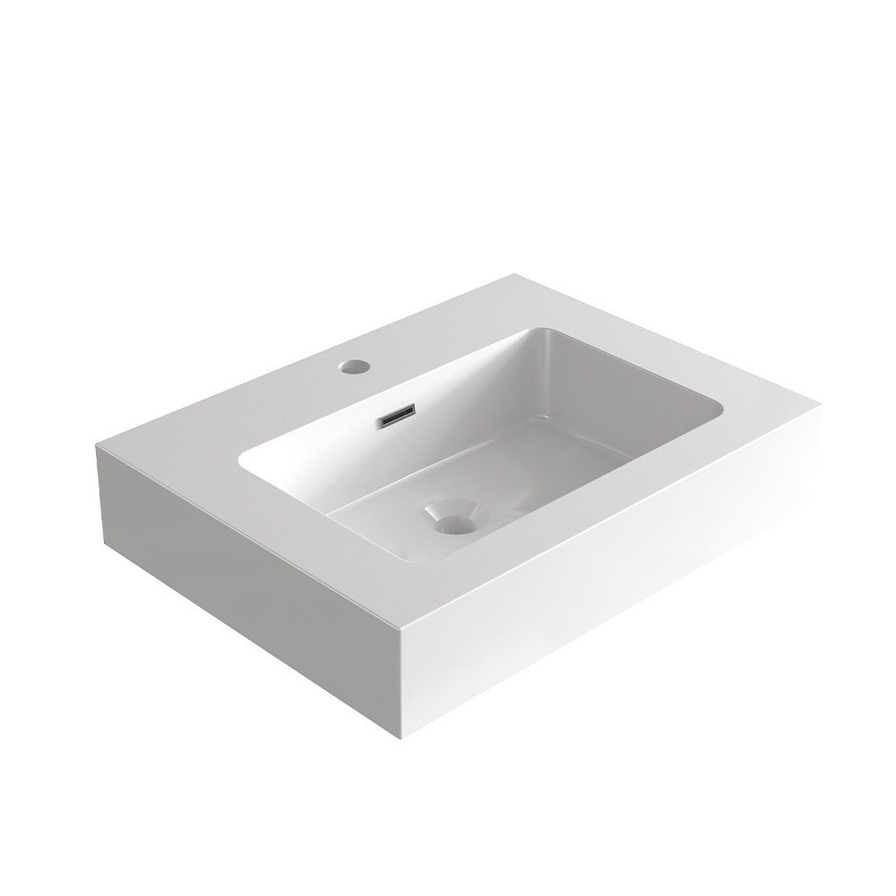 BB02-24-101, Integrated solid surface basin WITHOUT drain & faucet, glossy white