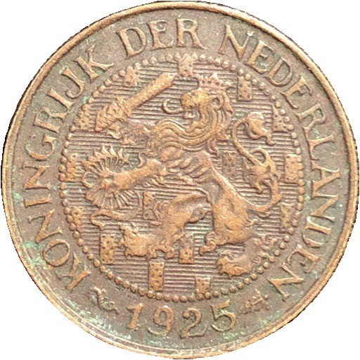 1925 Netherlands 1 Cent Bronze Coin - XF (Extra Fine) condition