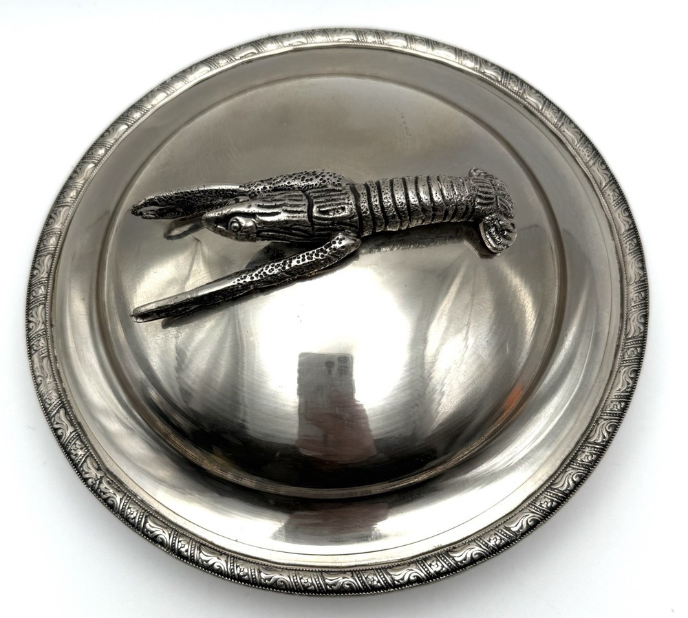 Vintage Silver Plated Lobster Handle Baking Dish - Missing Insert - 7” Round