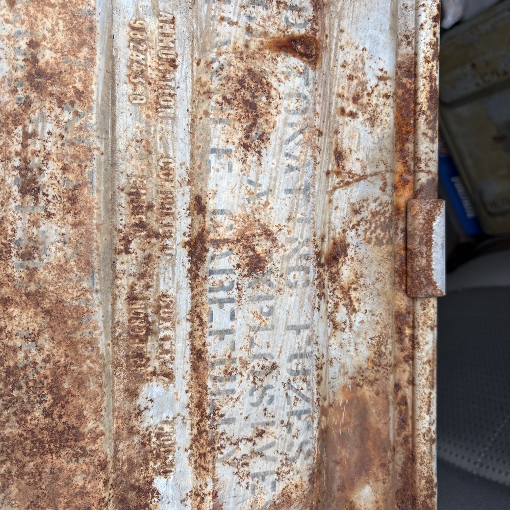 WWII utilized EII Component Box MK2 MOD 9 ammo box. See desc for shipping deets