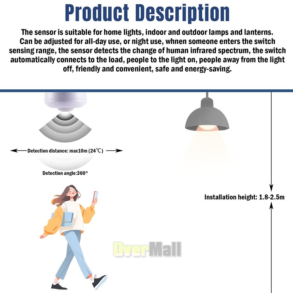 US Surface Mount PIR Ceiling Occupancy Motion Sensor Detector Light Switch 360°