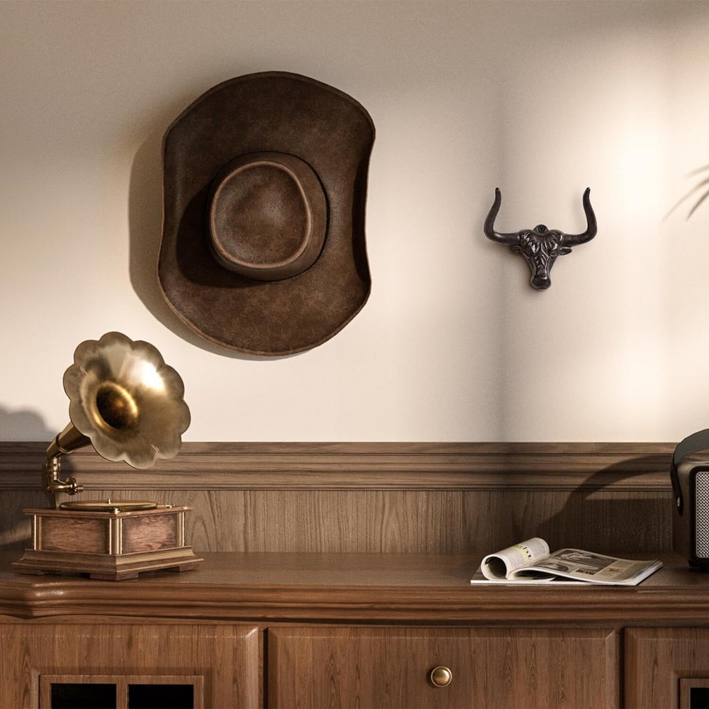 Cowboy Hat Rack for Wall 2 Pack Modern Cast Iron 2 Pack, Antique Rust