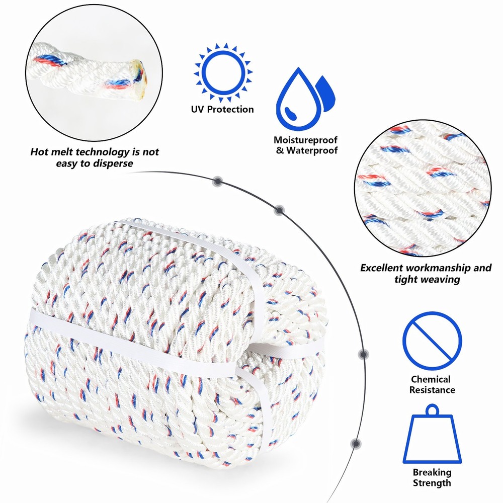 Double Braid Polyester Arborist Bull Rope 7200Lbs 5/8"×150' Pulling Rigging Line