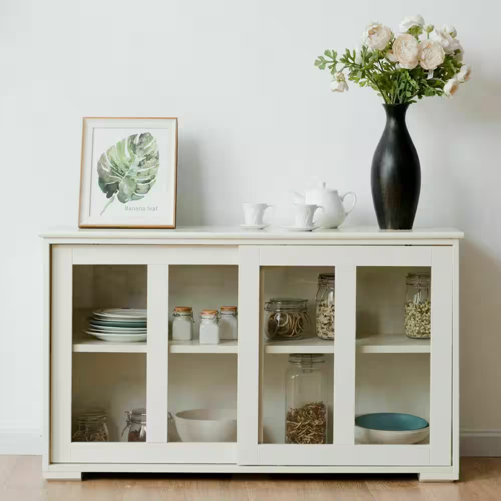 1-Piece White Storage Cabinet Sideboard Buffet Cupboard Upholstery Sectional