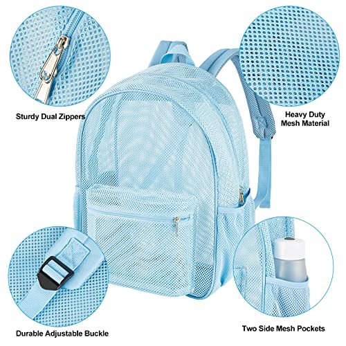 Heavy Duty Mesh Backpack, See Through College Backpack with Padded Blue
