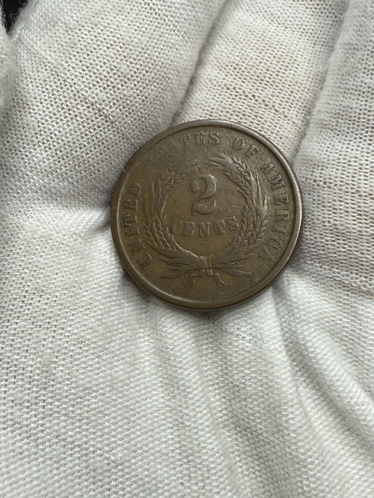 1864 Two Cent Piece US Copper Coin VG L77