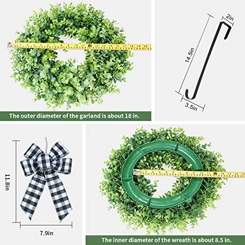 Boxwood Wreath,3 Interchangeable Bows -1-Hanger .Artificial Spring, Green