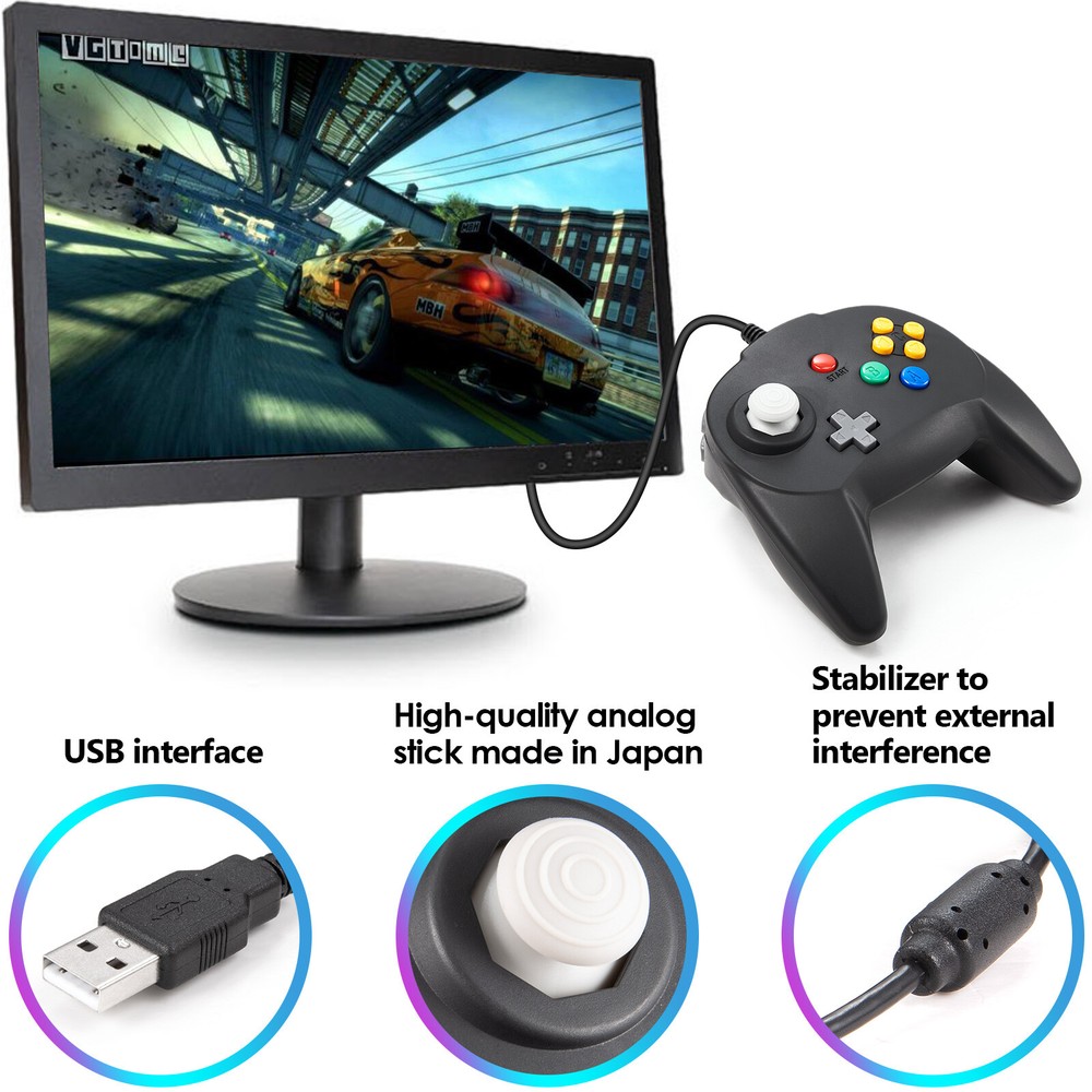 Wired USB N64 Controller Gamepad Joypad for Switch Windows PC MAC Raspberry Pi