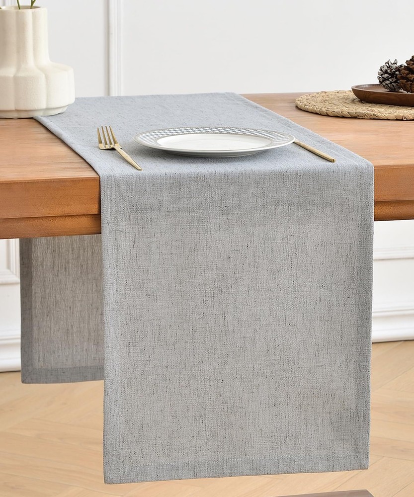 Silver Grey Linen Table Runner 60" Durable 13x60" Dining Party Decor