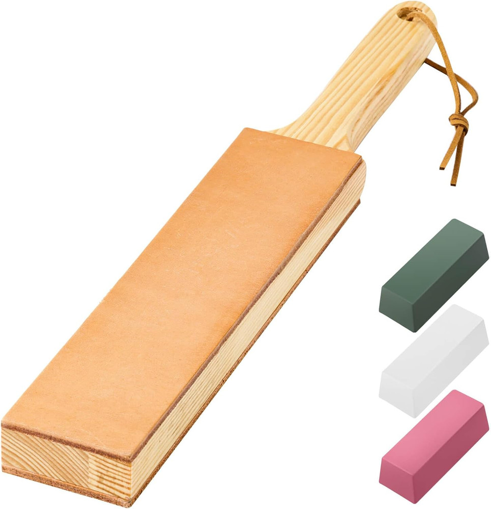 ANGERSTONE Double Side Leather Strop for Knife Sharpening - 14"X 2" Stropping Bl
