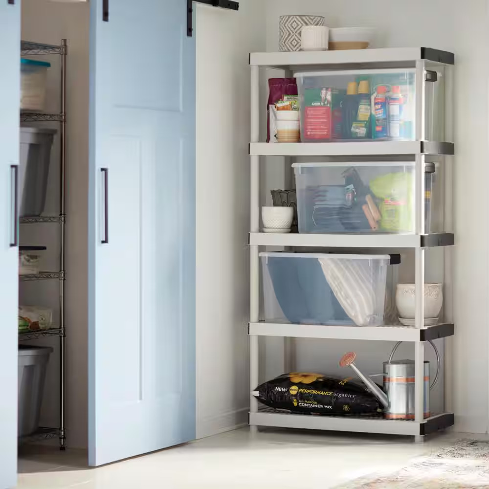 5-Tier Easy Assembly Multi-Purpose Plastic Garage Storage Shelving Unit in Gray