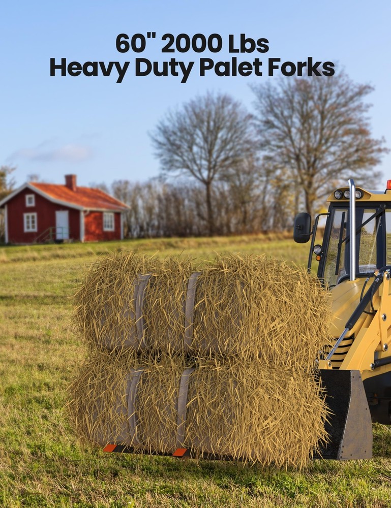 60" Clamp-On Pallet Forks 2000LBS Capacity Adjustable Stabilizer Bar for Loaders