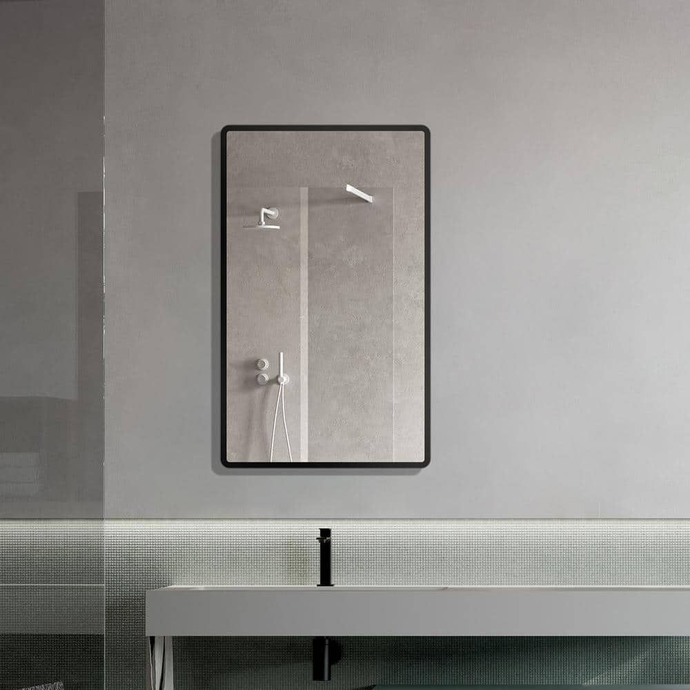 BWE 24"x32" Rectangular Metal Framed Bathroom Vanity Mirror Wall Mount Black