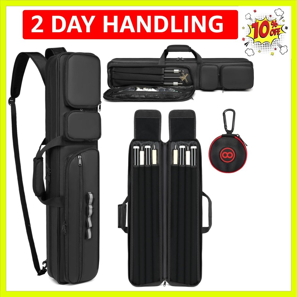 High-Quality Pool Cue Case - 4x4 Design, Adjustable Straps & Padded Protection