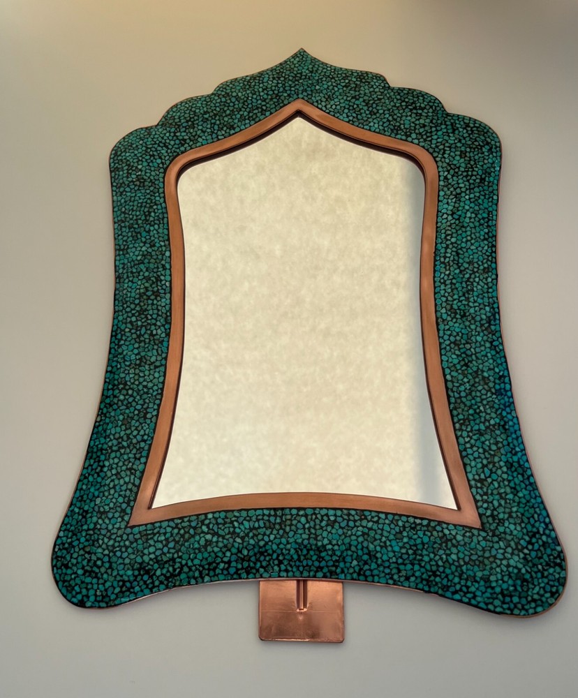 Persian Turquoise Inlay Copper Mirror