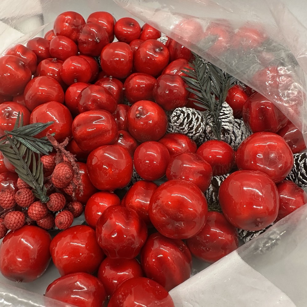 DIY Crafting Red Berries (Cherries?), Diamonds & Pinecones, Art Supply Bundle