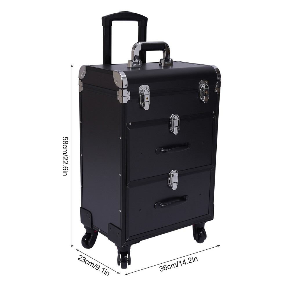 Rolling Makeup Train Case Cosmetic Professional Trolley Makeup Storage Organizer