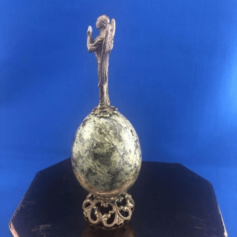 Green Marvel Egg With Brass Angel On Top