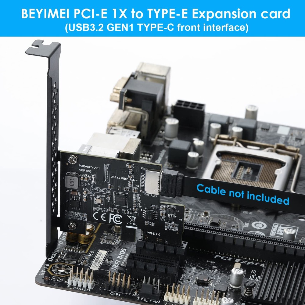 PCI-E 1X to USB 3.2 GEN1 5Gbps Type-E A-Key Expansion CardFront Panel Type-C ...