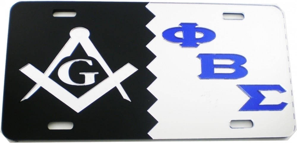 Mason + Phi Beta/&Beta; Sigma Split Mirror License Plate [Black/Silver/Silver...