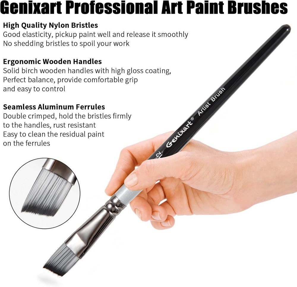 Angular Paint Brushes Set, 6 Pcs Angled Paintbrushes for Acrylic Angle, Black
