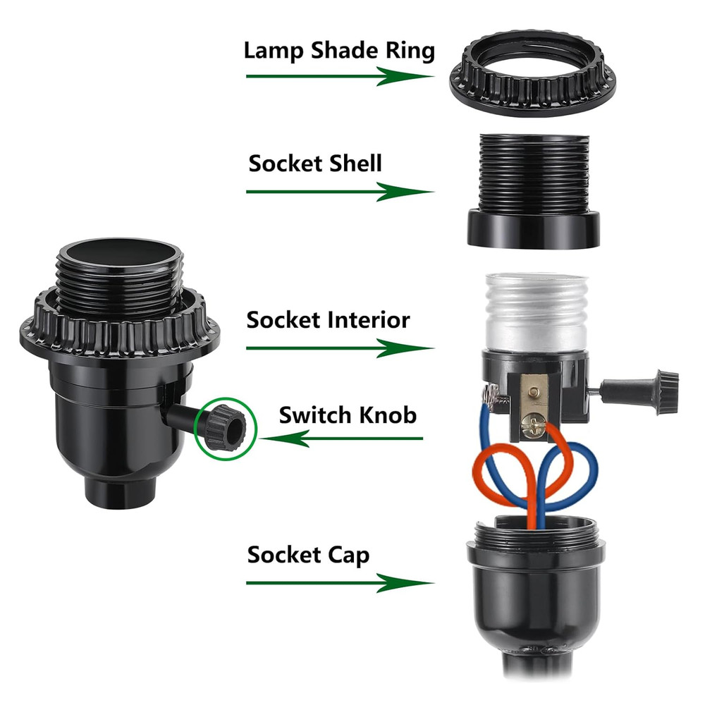 2 Pack UL Listed E26/E27 Light Socket Replacement with On/Off Switch Knob, Lamp