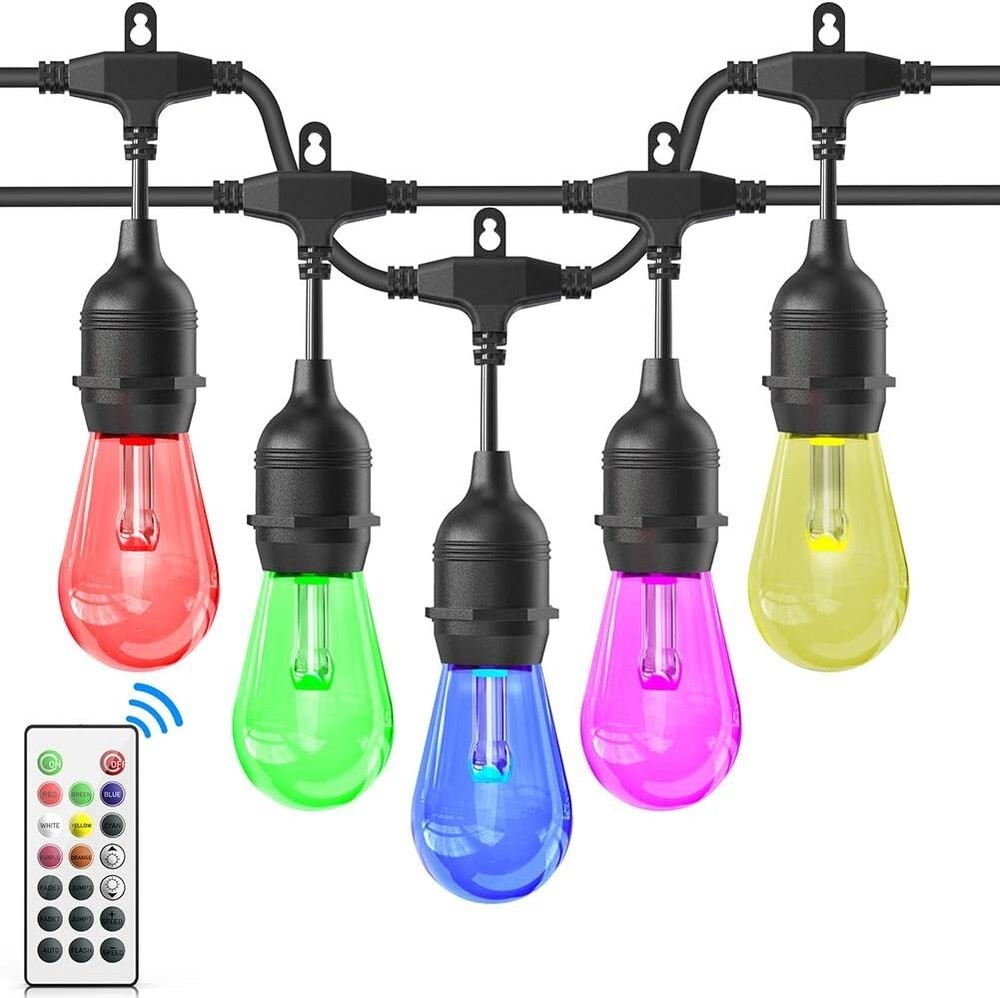 48ft String Lights RGB Cafe LED String Lights w/15 S14 Bulbs Backyard Waterproof
