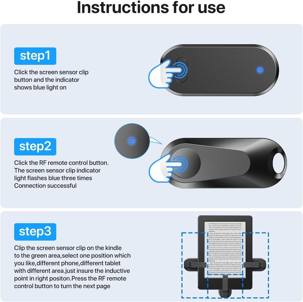 Remote Control Page Turner for Kindle Tablets, E-reader, Kobos,Surface