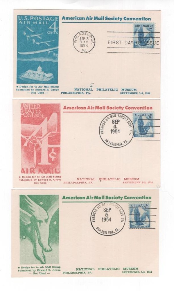 First day card, Scott #C48, Eagle, Mellone 2, AAMS cachet, 1954 & 2 conv cards