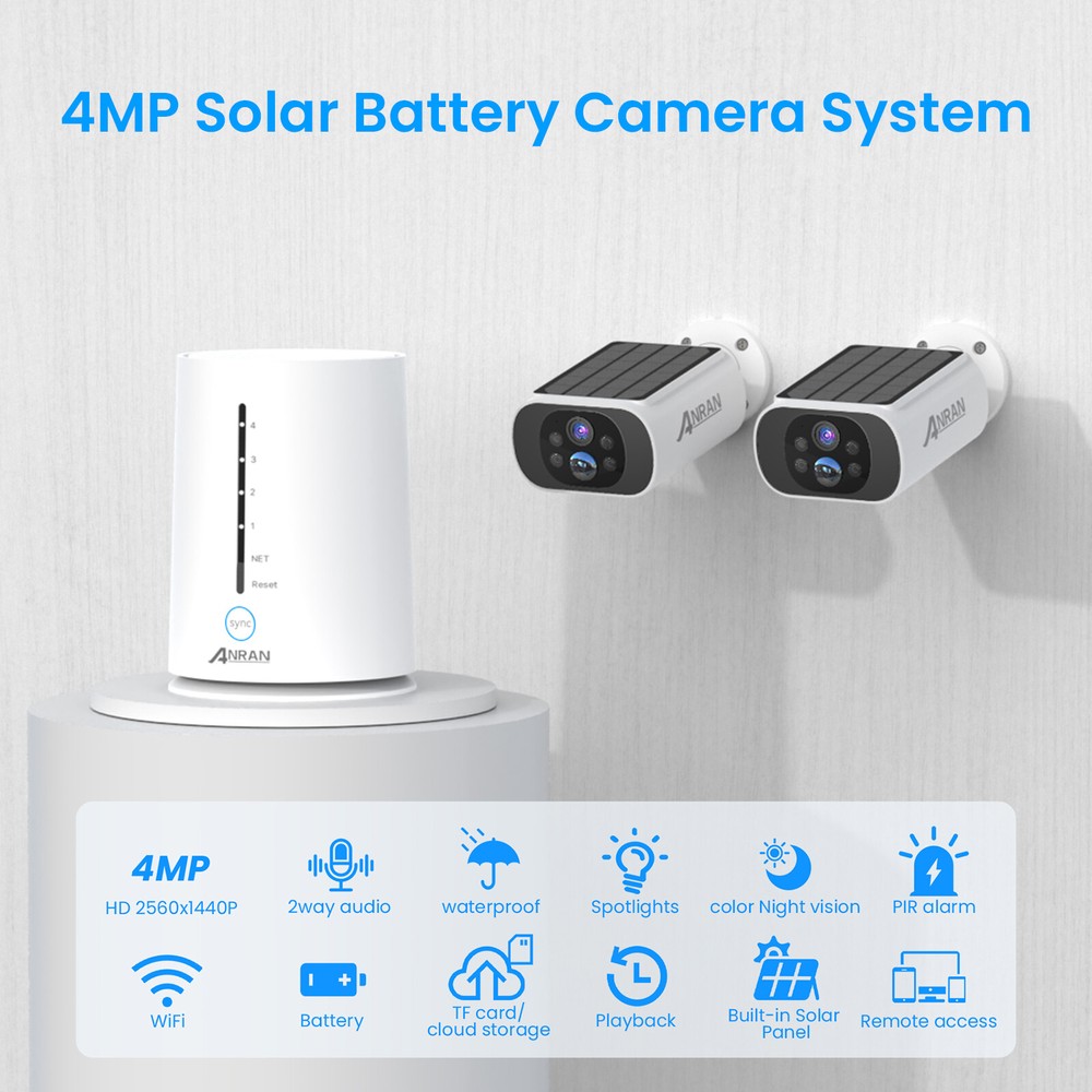 ANRAN CCTV Security Camera System 4MP Wireless Solar Panel Color Night Vision