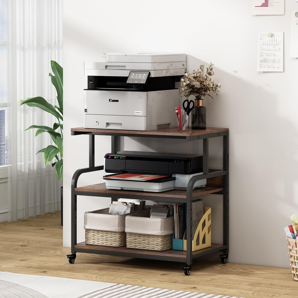 32.3" Wide Extra Large Printer Stand, 3 Tier Printer Table with Adjustable St...