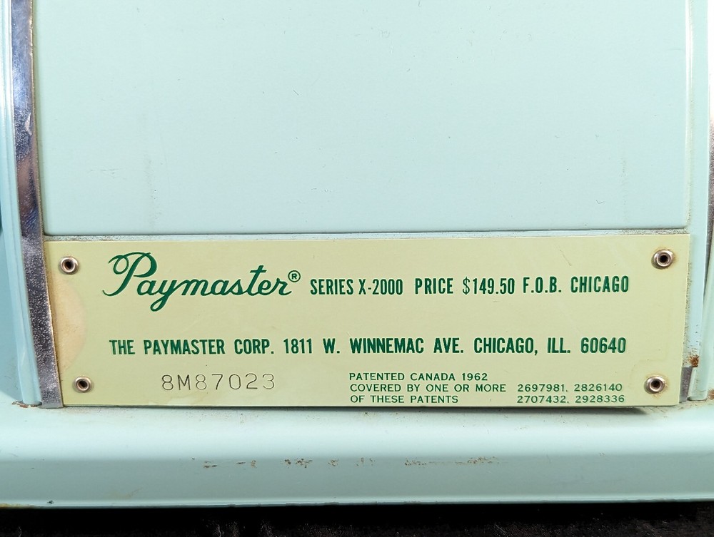 Paymaster Series X-2000 Check Writing Machine With Cover