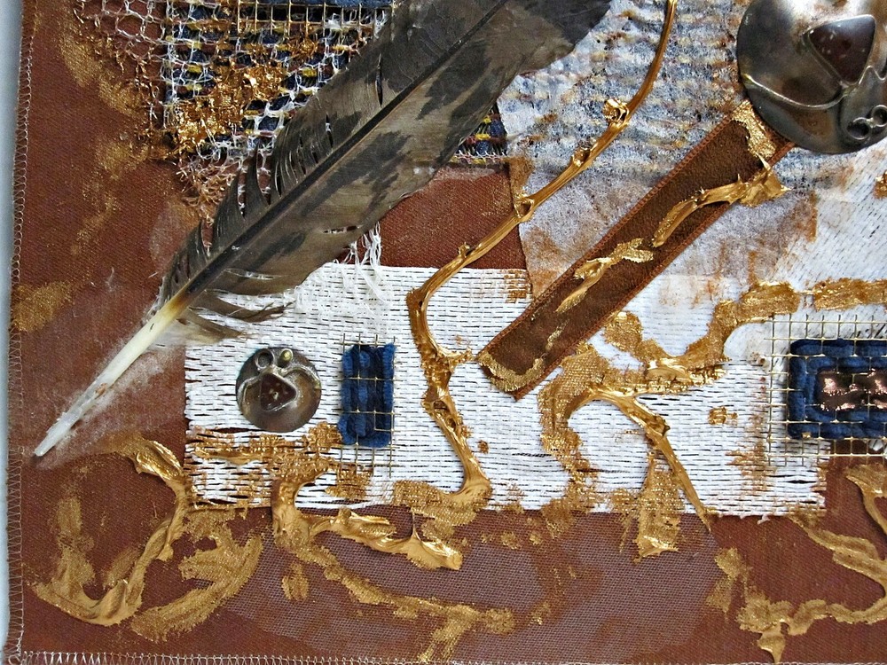 Abstract Mixed Media Cloth on Board with Copper Tones by J. Moore