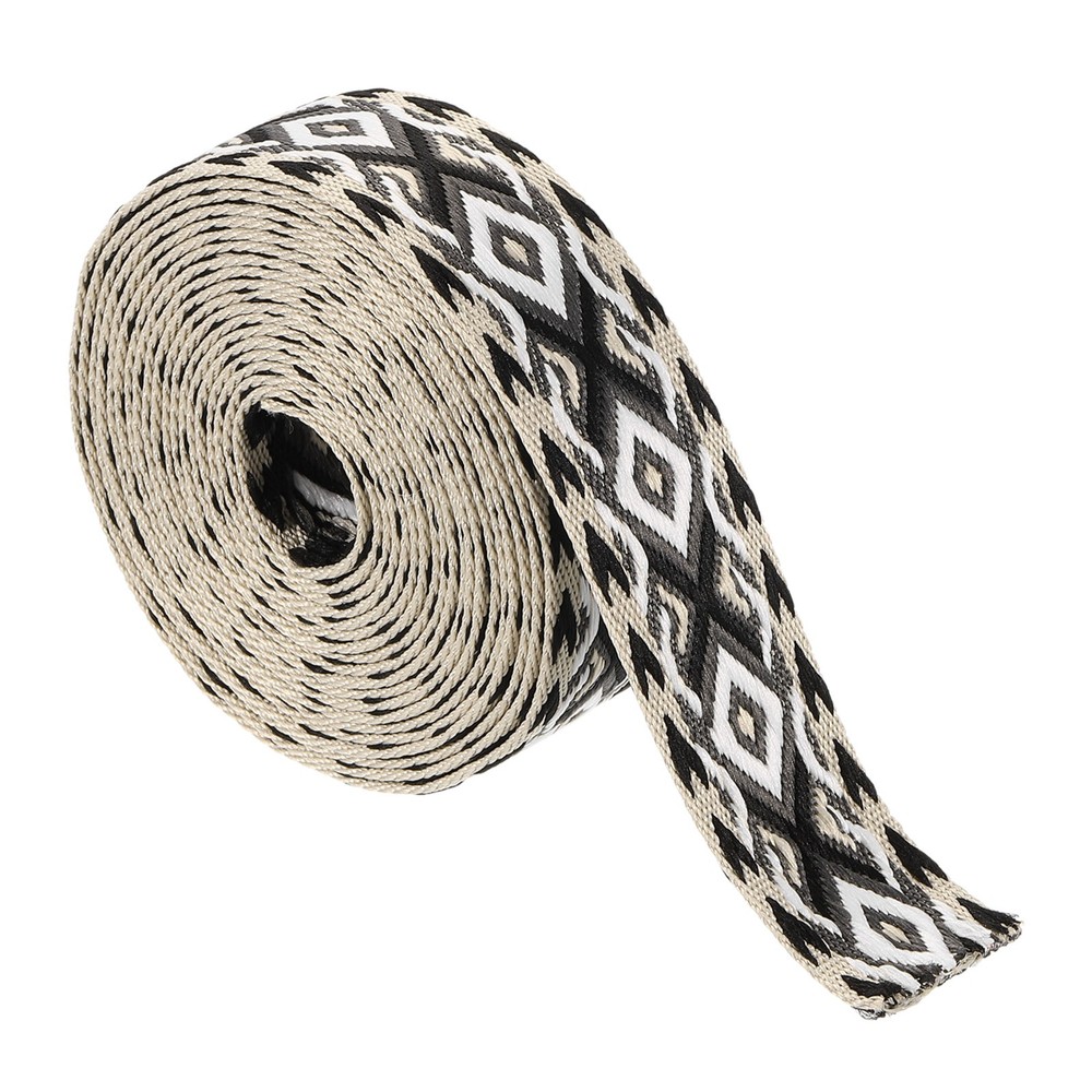 5Yards Cotton Webbing Strap 38mm Jacquard Webbing Purse Strap, Dark Gray-White