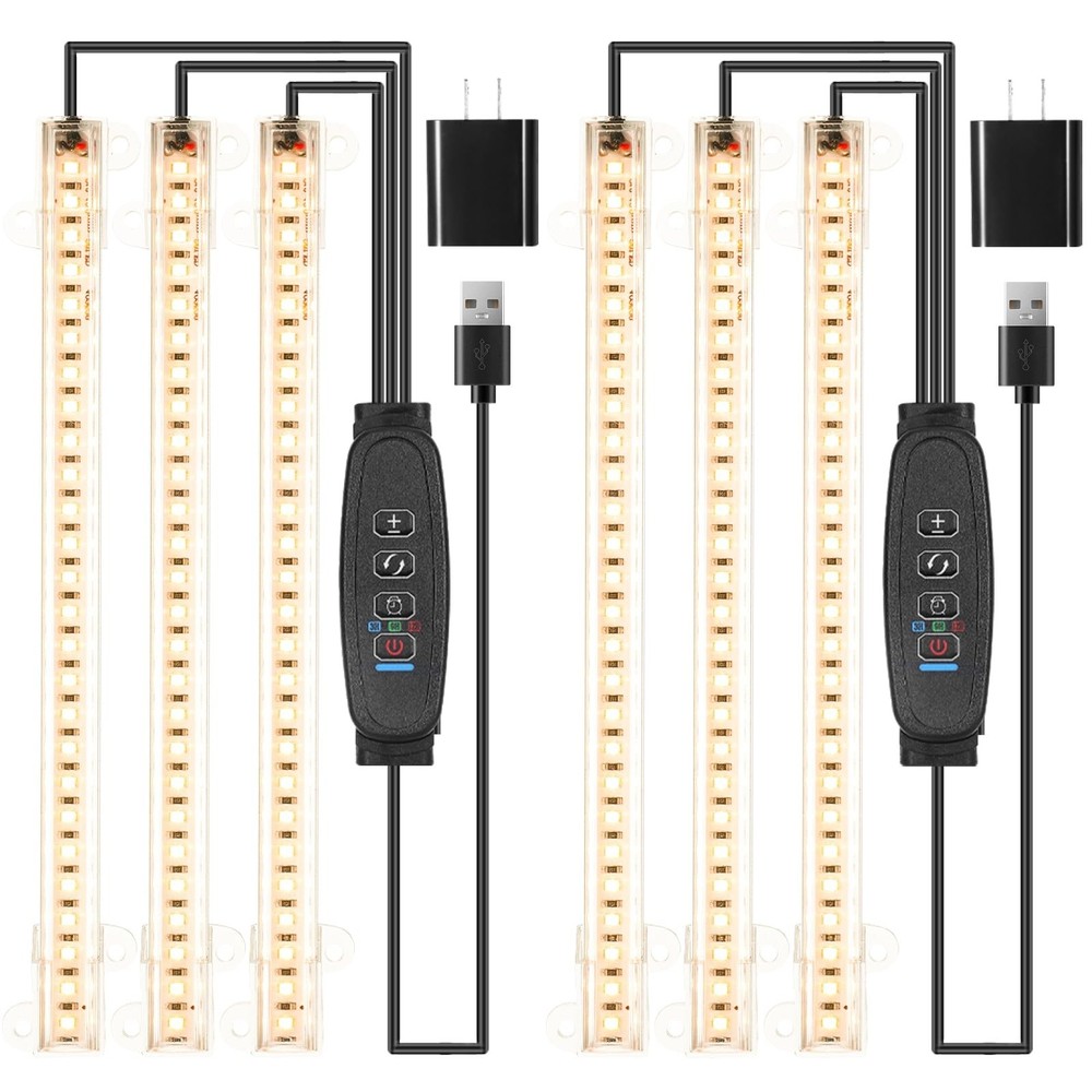 Full Spectrum LED Grow Light Strips for Indoor Plants - Timer & Dimmable 3 Head