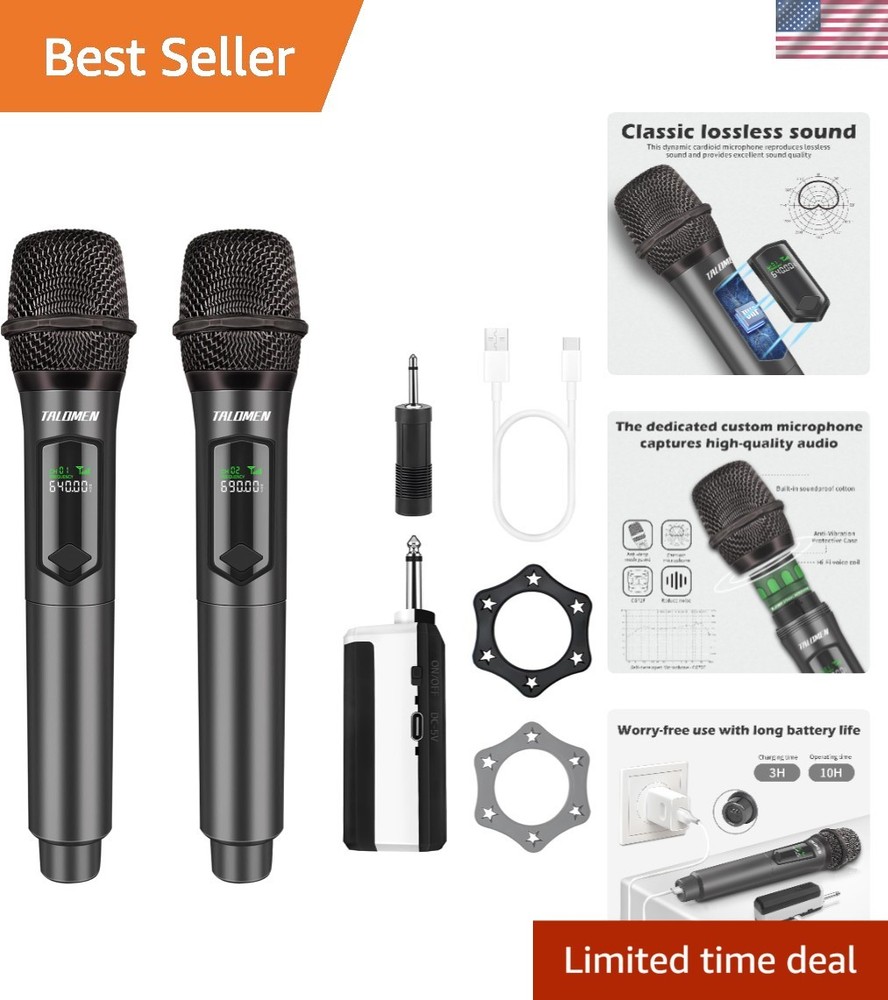 Professional Dual Handheld Wireless Microphone Set - Rechargeable, 160 Ft Range