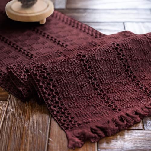 Macrame Table Runner Boho Table Runner with Tassels Hand 12"Wx71"L Burgundy