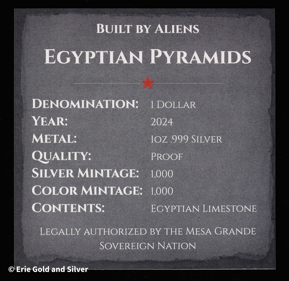 2024 $1 Egyptian Pyramid w/ Limestone 1 oz Silver Proof Round
