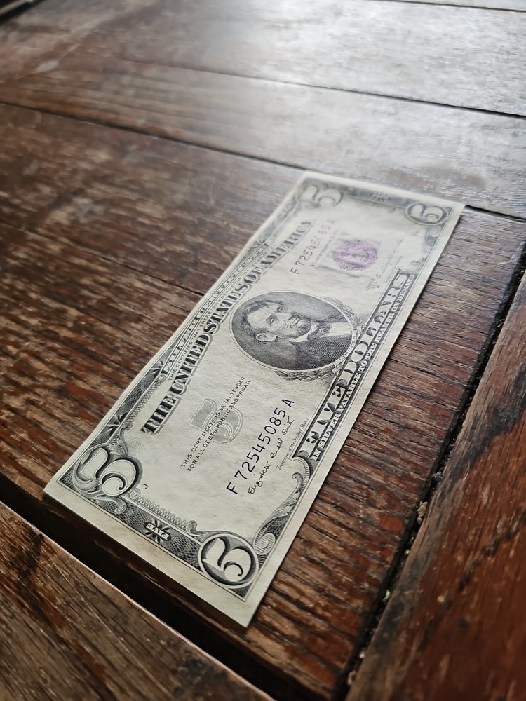 1953-B $5 Silver Certificate XF/VF Blue Seal Note Possible Error Note