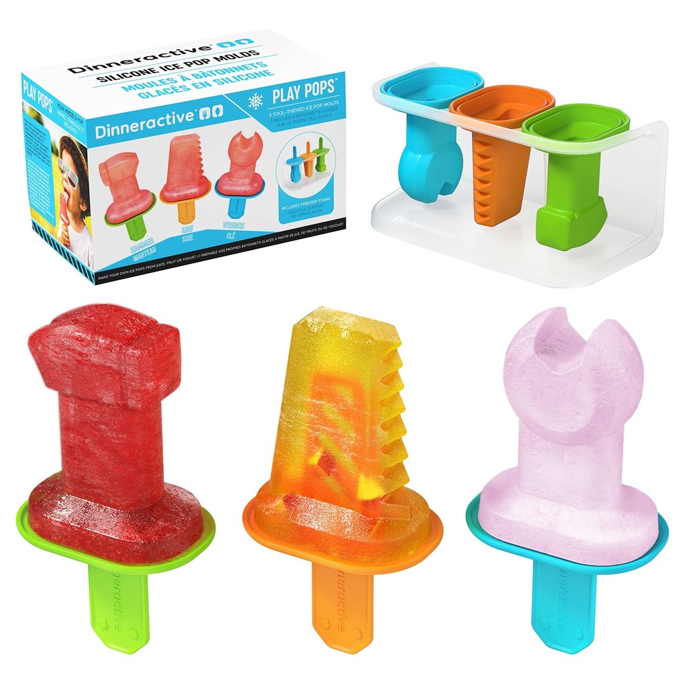 Dinneractive Play Pop Popsicle Molds - 3 PC Tool Themed Set - Reusable Silico...