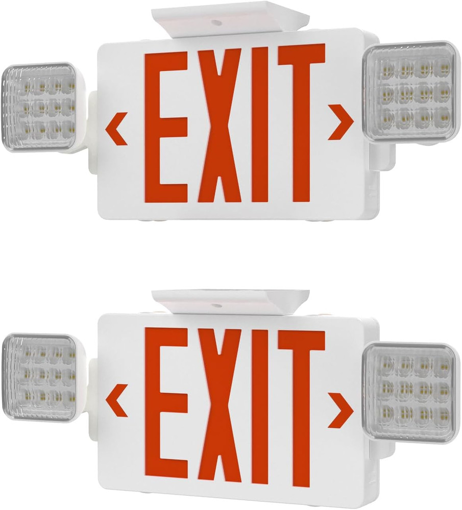 Exit Signs with Emergency Lights, Adjustable Double Head - Hardwired with Batter