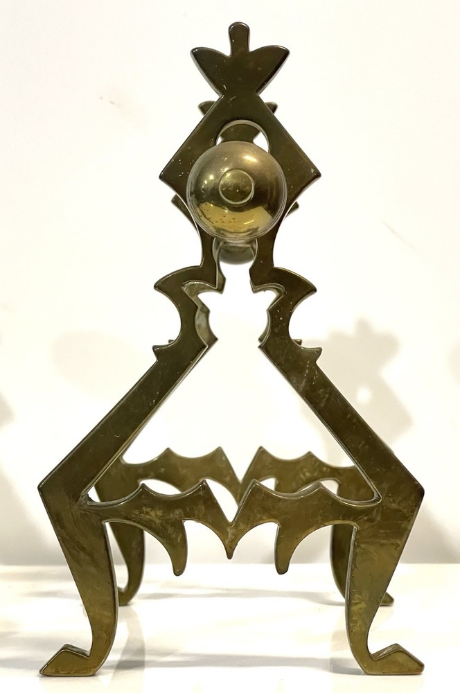 Antique Solid Brass Pair Of Fireplace Fire Dogs